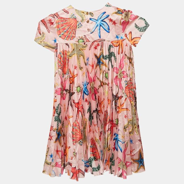 Pre Owned Versace Kids Pink Starfish Print Satin Plisse Dress 8 Yrs 