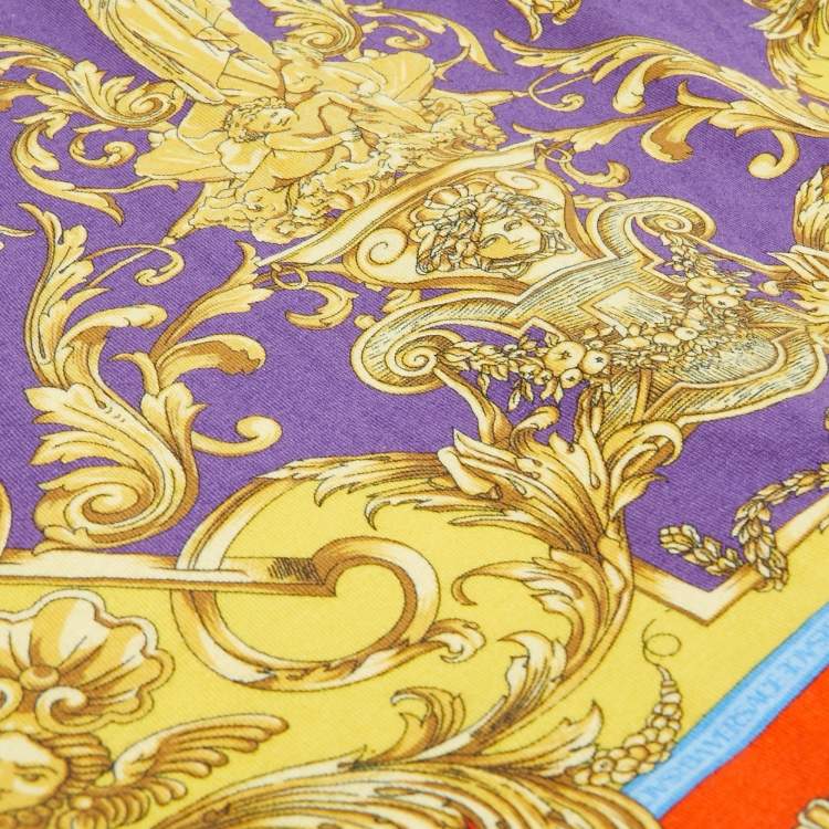 Pre Owned Versace Baby Yellow/Purple Barocco Print Jersey Babygrow Set 12/18M