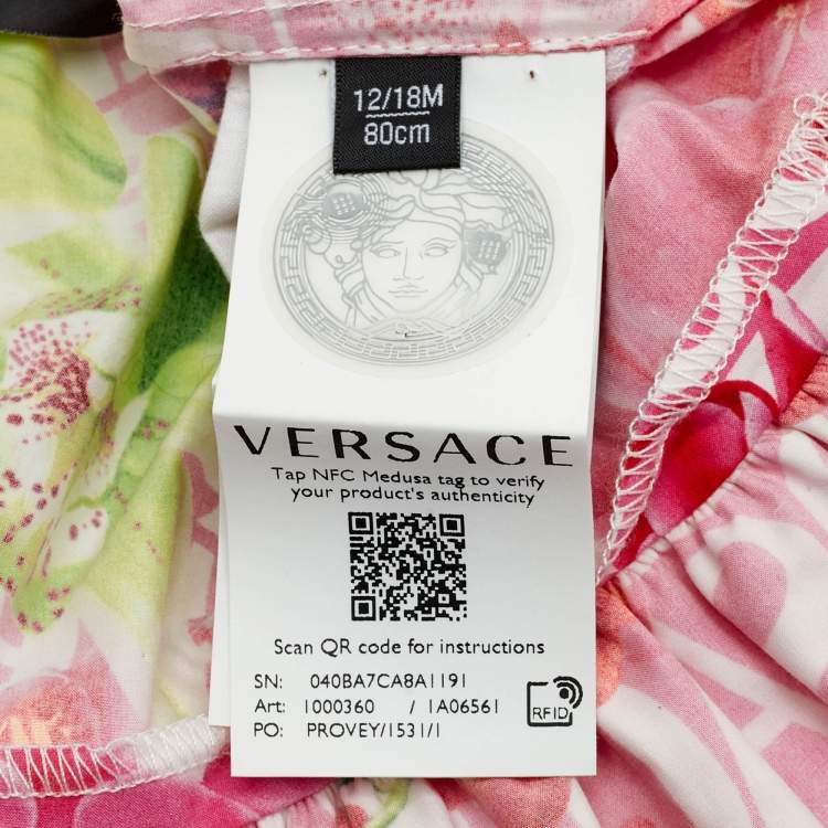 Pre Owned Versace Kids Pink Floral Print Cotton Mini Skirt 12/18M
