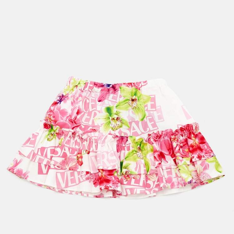 Pre Owned Versace Kids Pink Floral Print Cotton Mini Skirt 12/18M