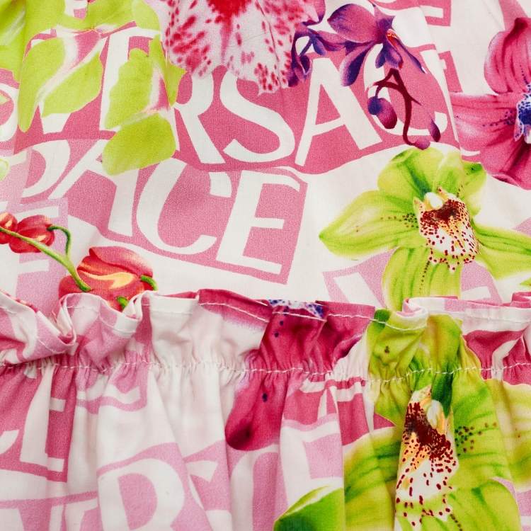 Pre Owned Versace Kids Pink Floral Print Cotton Mini Skirt 12/18M