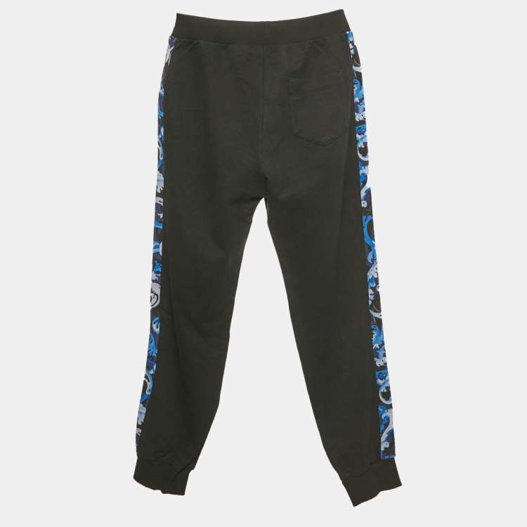 Pre Owned Versace Kids Black Side Print Cotton Jogger Pants 10Yrs