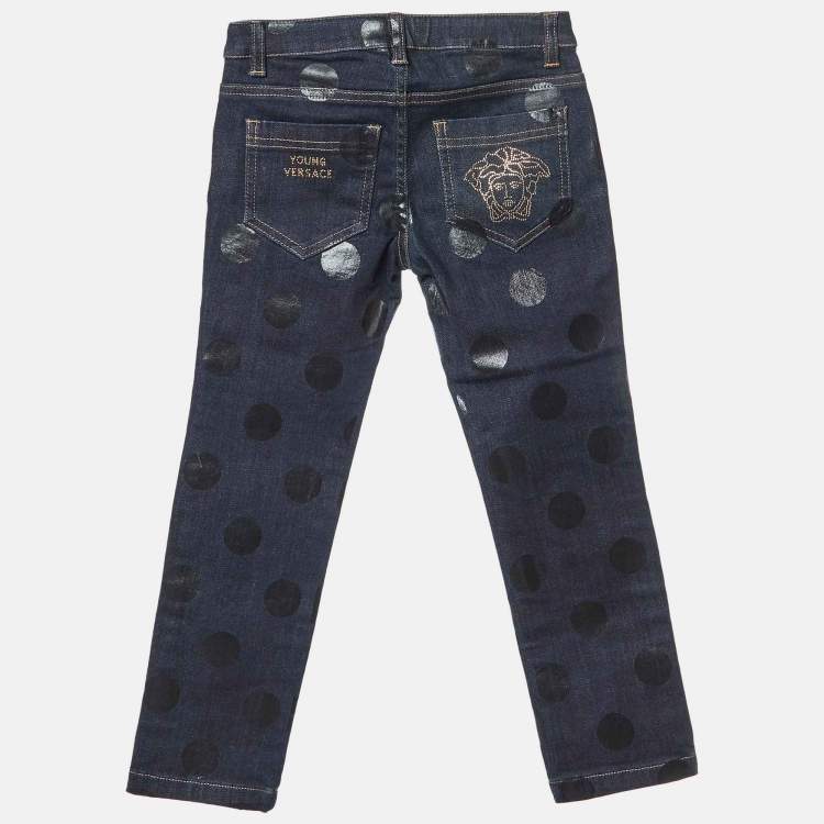 Pre Owned Young Versace Dark Blue Dot Print Denim Jeans 6 Yrs