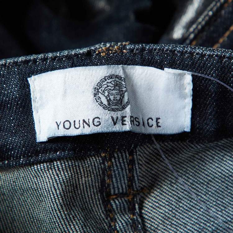 Pre Owned Young Versace Dark Blue Dot Print Denim Jeans 6 Yrs