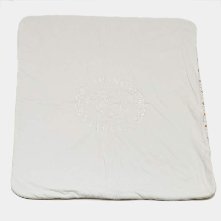 Pre Owned Young Versace White Medusa Print Cotton Baby Blanket 