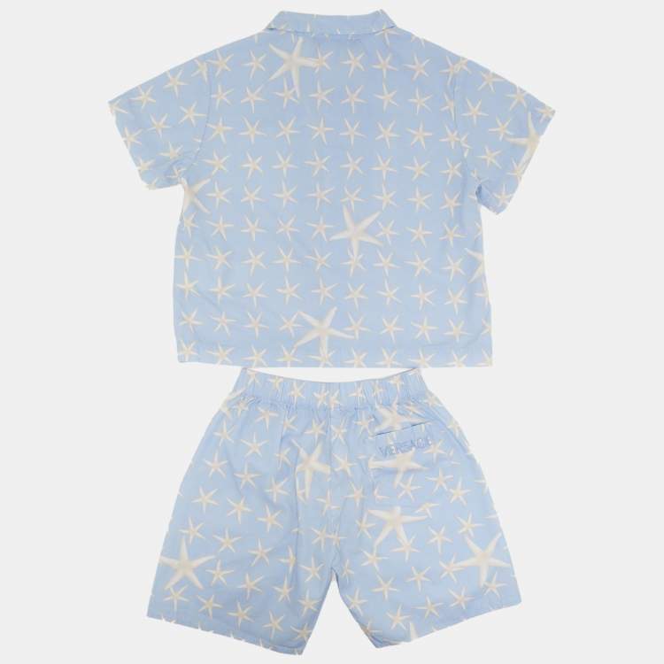 Pre Owned Versace Kids Blue Star Print Cotton Set 36M