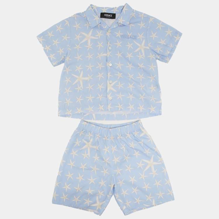 Pre Owned Versace Kids Blue Star Print Cotton Set 36M