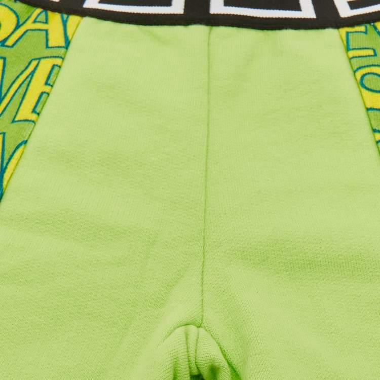 Pre Owned Versace Kids Green Logo Print Fleece Shorts 6/9M 