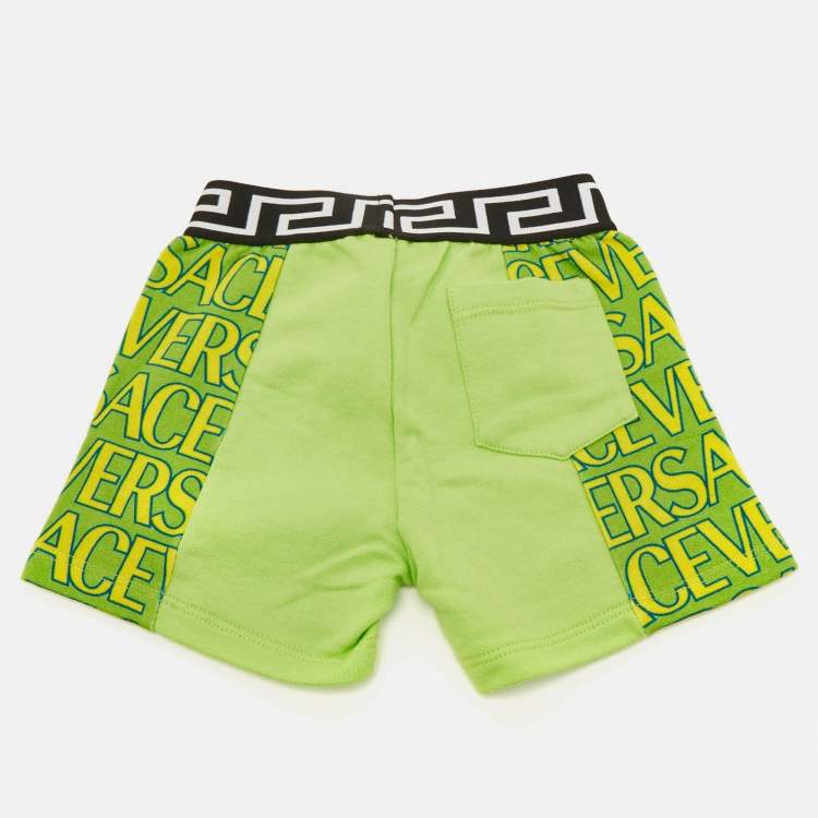 Pre Owned Versace Kids Green Logo Print Fleece Shorts 6/9M 