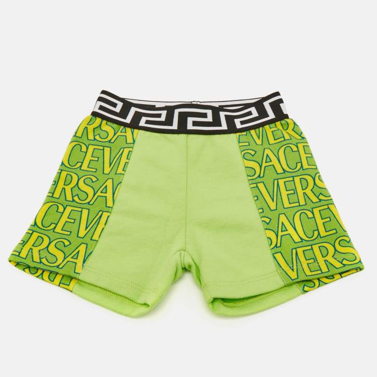 Pre Owned Versace Kids Green Logo Print Fleece Shorts 6/9M 