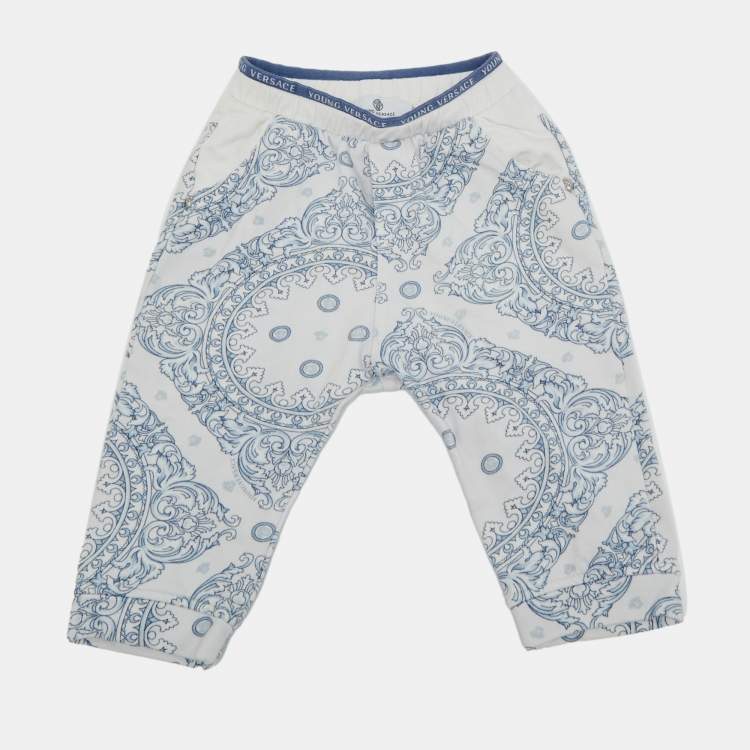 Pre Owned Young Versace Blue Barocco Print Cotton Pants 18M