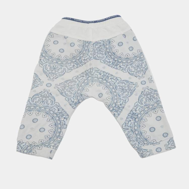 Pre Owned Young Versace Blue Barocco Print Cotton Pants 18M