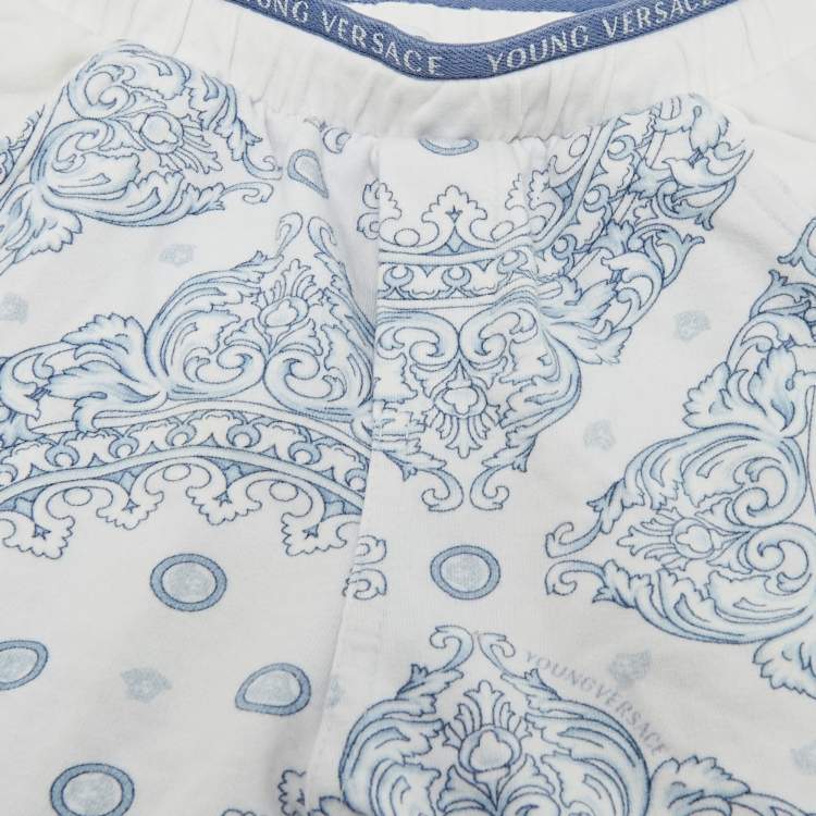 Pre Owned Young Versace Blue Barocco Print Cotton Pants 18M