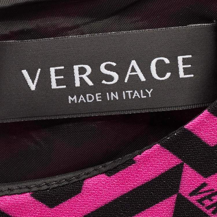 Pre Owned Versace Kids Pink La Greca Print Crepe Short Sleeve Dress 4 Yrs