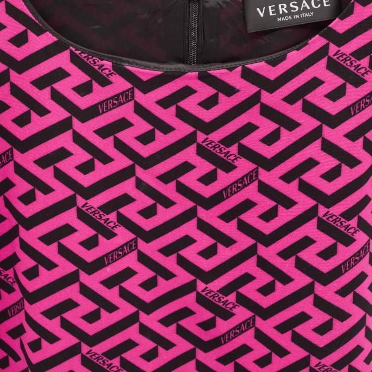 Pre Owned Versace Kids Pink La Greca Print Crepe Short Sleeve Dress 4 Yrs