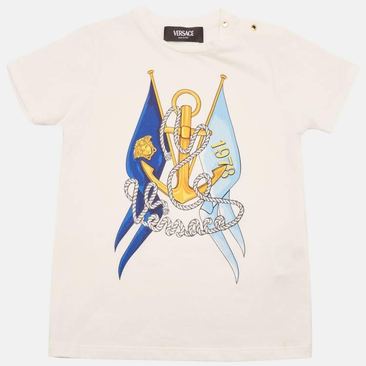 Pre Owned Versace Kids White L'Ancora Print Cotton Crew Neck T-Shirt 36 M