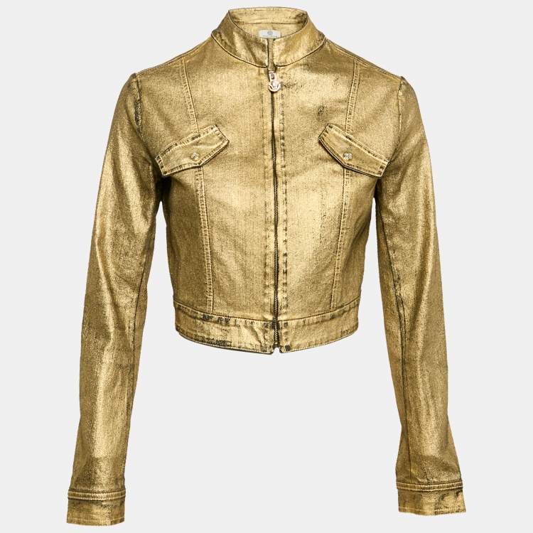 Pre Owned Young Versace Gold Coated Zip-Up Jacket XXL