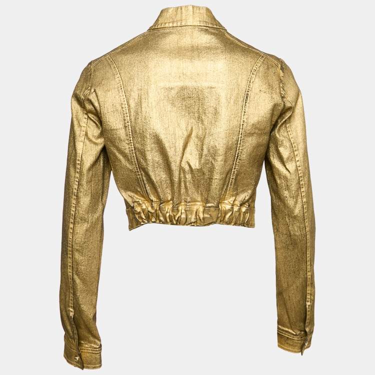 Pre Owned Young Versace Gold Coated Zip-Up Jacket XXL