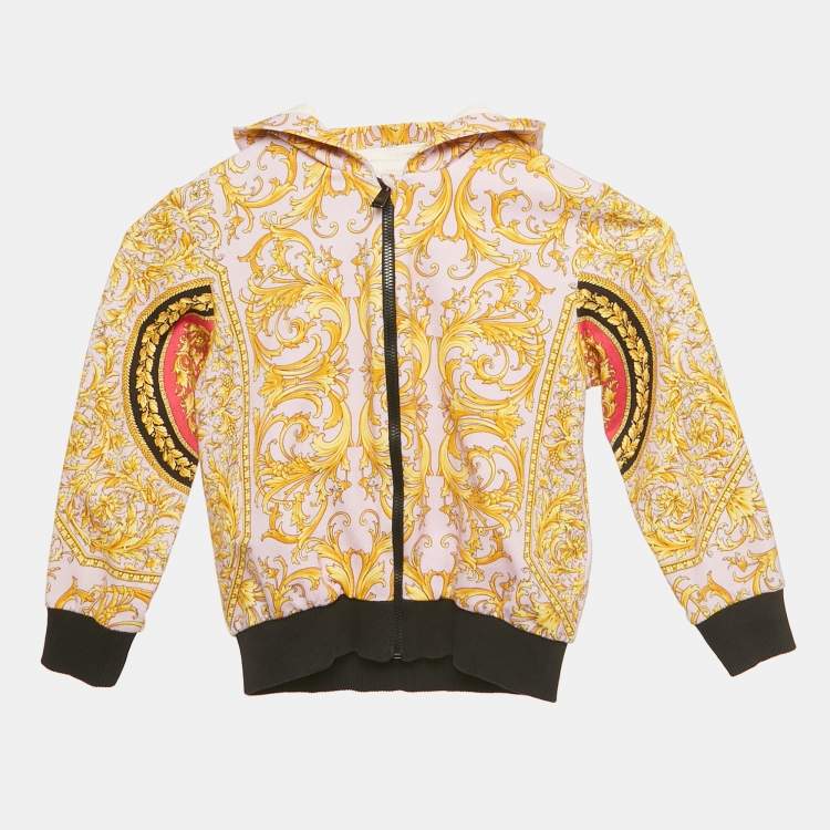 Pre Owned Versace Pink Baroque Print Jersey Zip Hooded Jacket 3M