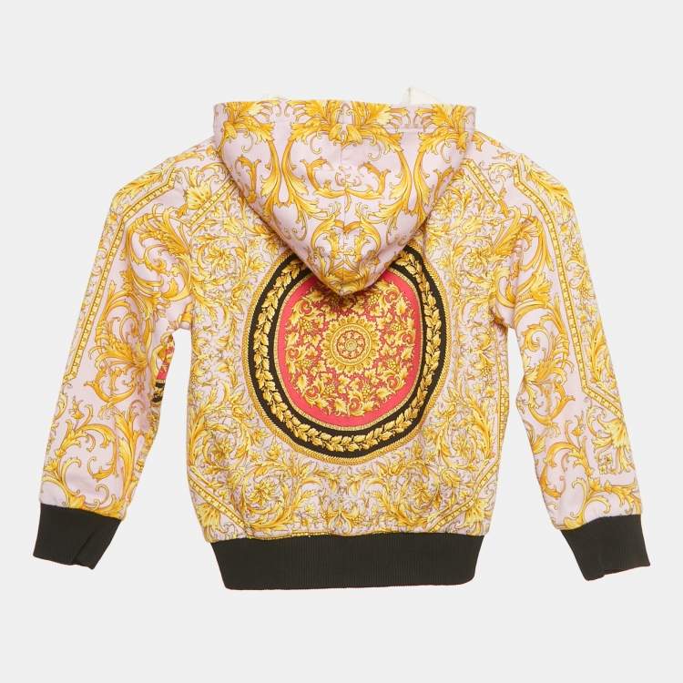 Pre Owned Versace Pink Baroque Print Jersey Zip Hooded Jacket 3M