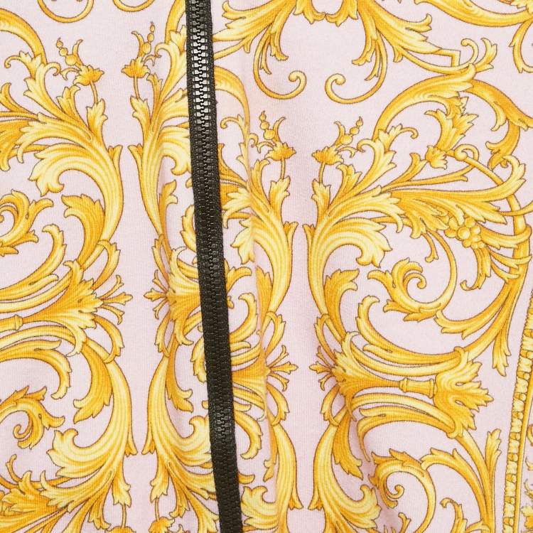 Pre Owned Versace Pink Baroque Print Jersey Zip Hooded Jacket 3M