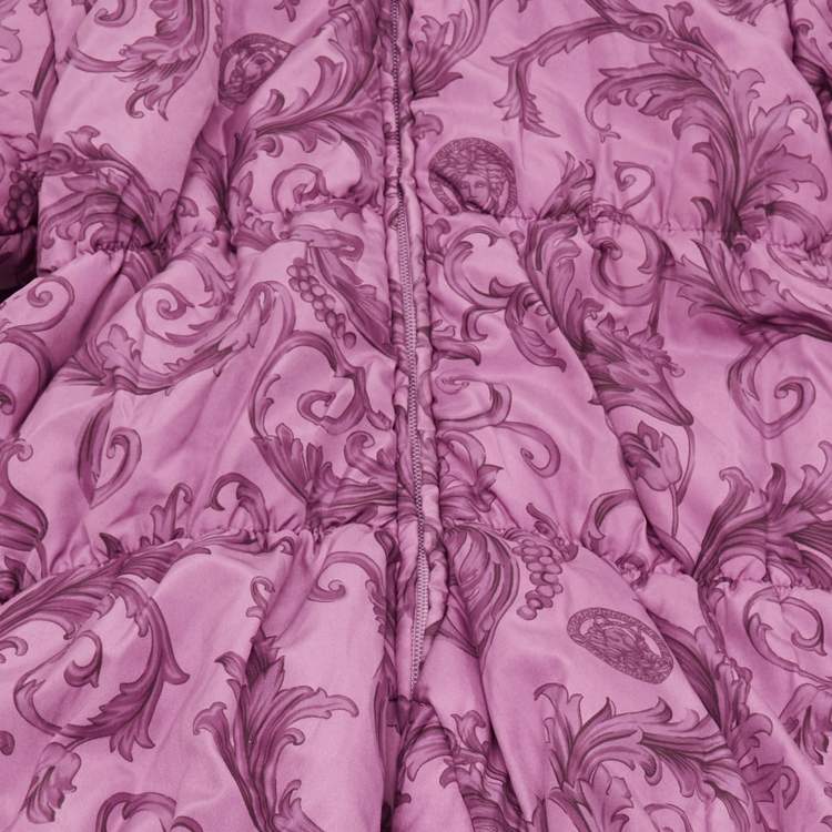Pre Owned Young Versace Purple Borocco Print Puffer Jumpsuit Set 12M