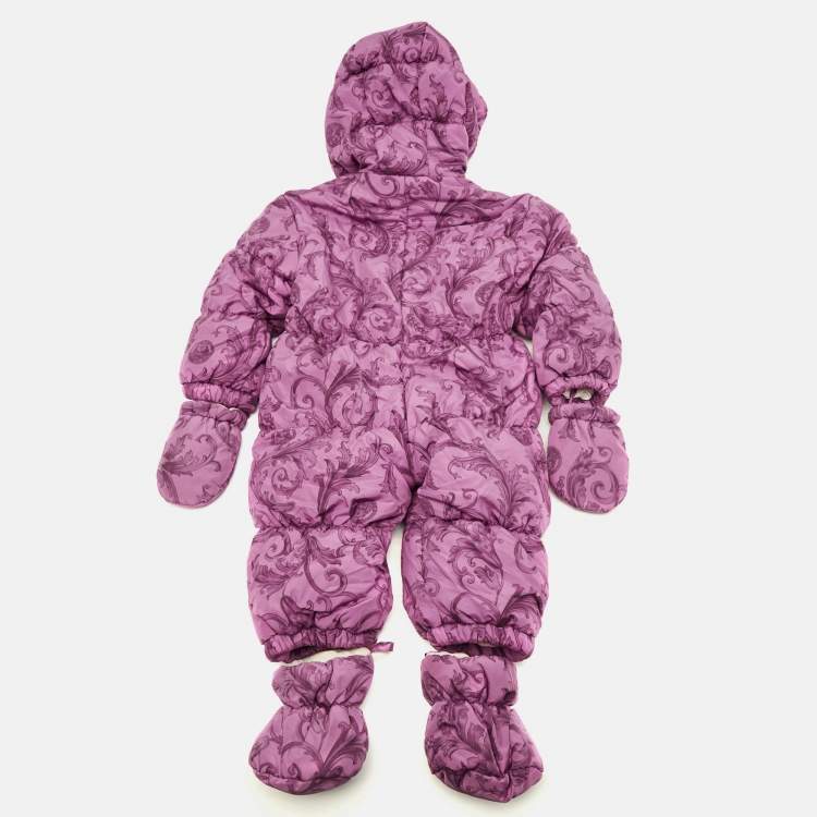 Pre Owned Young Versace Purple Borocco Print Puffer Jumpsuit Set 12M