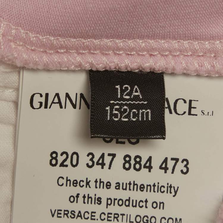 Pre Owned Versace Kids Pink Logo Embroidered Cotton Sweatpants 12Yrs 