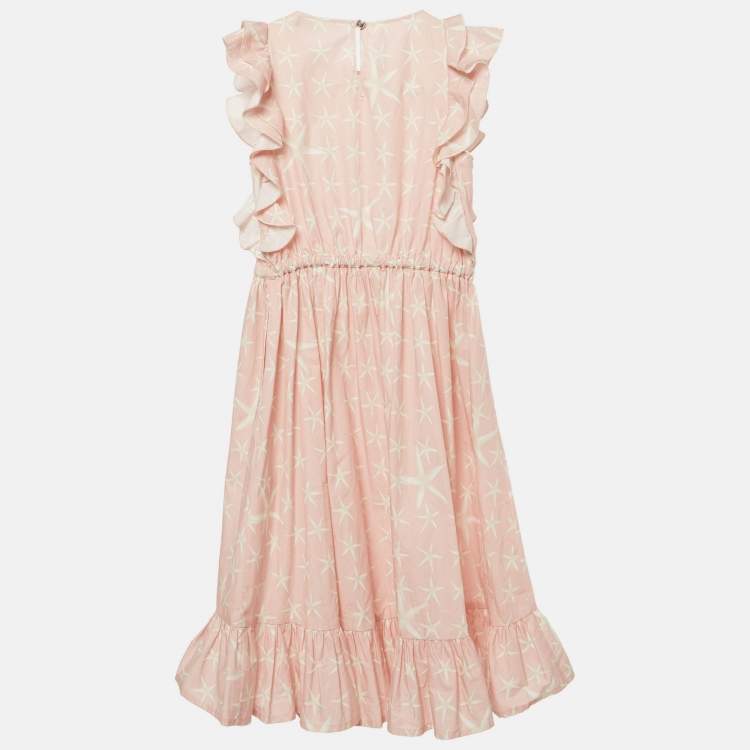 Pre Owned Versace Pink Starfish Print Cotton Ruffle Dress 8Yrs