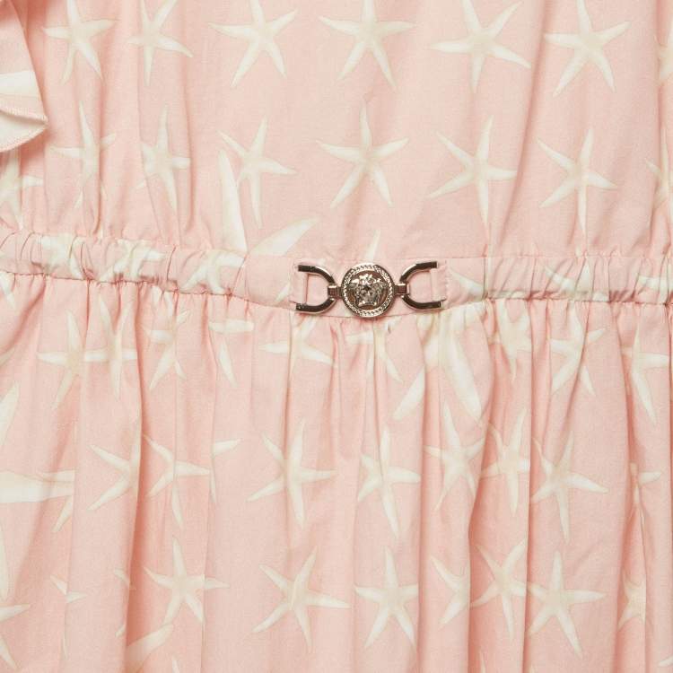 Pre Owned Versace Pink Starfish Print Cotton Ruffle Dress 8Yrs