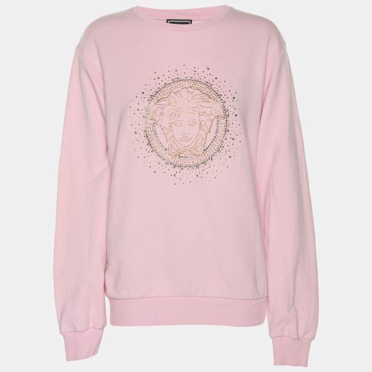 Pre Owned Versace Pink Knit Embellished Medusa Sweatshirt 14 Years