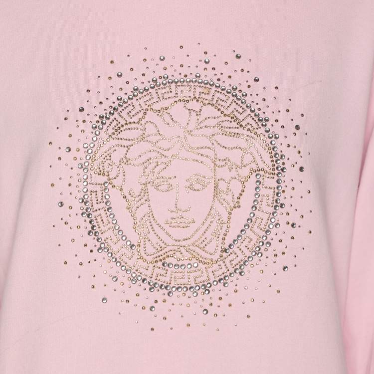Pre Owned Versace Pink Knit Embellished Medusa Sweatshirt 14 Years