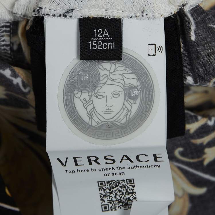 Pre Owned Versace White/Black Baroque Print Cotton T-Shirt Dress (12 Yrs)