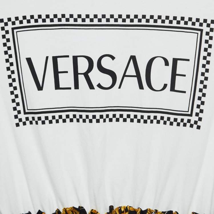 Pre Owned Versace White/Black Baroque Print Cotton T-Shirt Dress (12 Yrs)