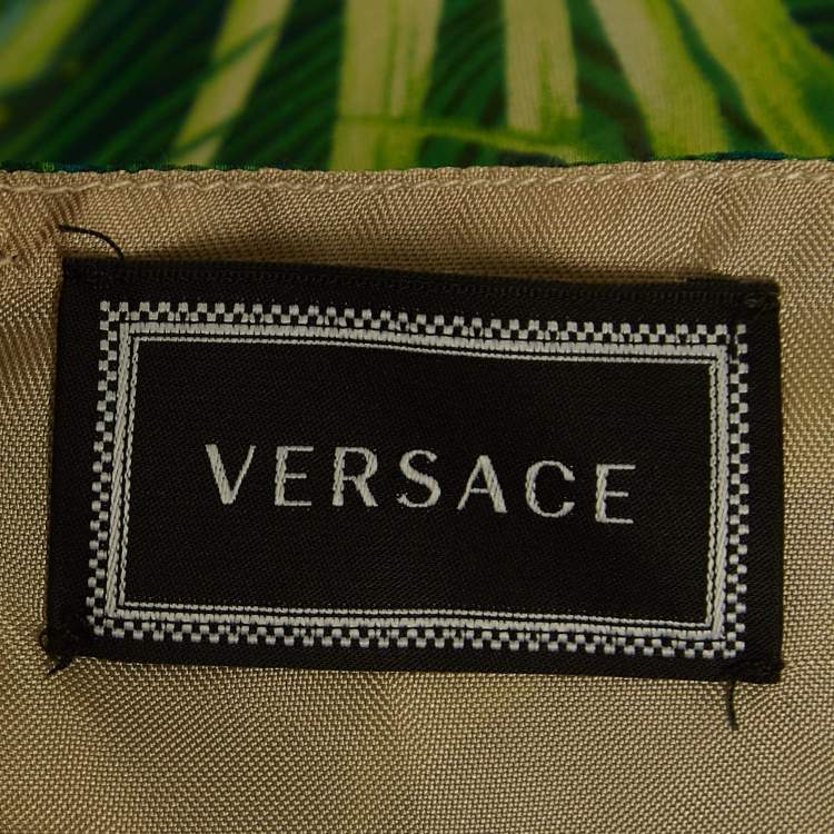 Pre Owned Versace Green Leaf Print Silk Chiffon Dress (12 Yrs)