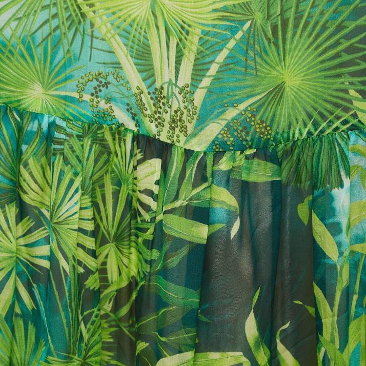 Pre Owned Versace Green Leaf Print Silk Chiffon Dress (12 Yrs)