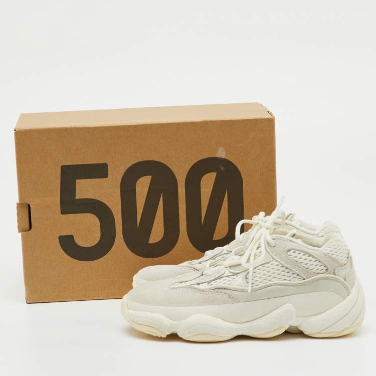 Pre Owned Yeezy x Adidas White Mesh, Suede and Leather Yeezy 500 Bone White (Kids) Sneakers Size 30
