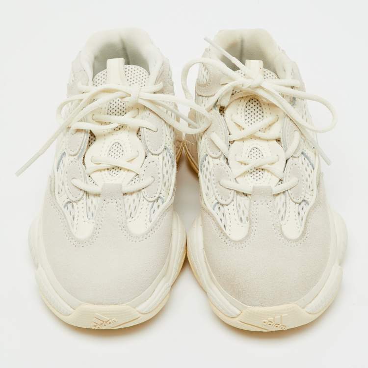 Pre Owned Yeezy x Adidas White Mesh, Suede and Leather Yeezy 500 Bone White (Kids) Sneakers Size 30