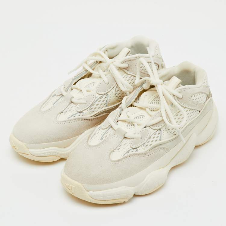 Pre Owned Yeezy x Adidas White Mesh, Suede and Leather Yeezy 500 Bone White (Kids) Sneakers Size 30