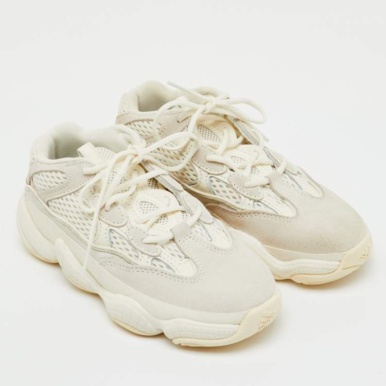 Pre Owned Yeezy x Adidas White Mesh, Suede and Leather Yeezy 500 Bone White (Kids) Sneakers Size 30