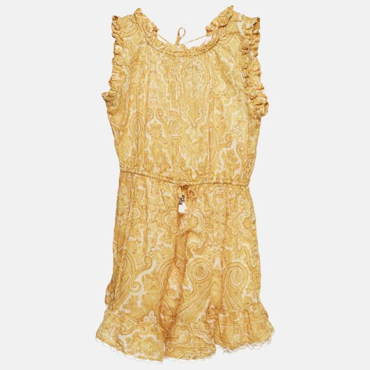 Pre Owned Zimmermann Kids Yellow Paisley Print Cotton Dress 8 Yrs 