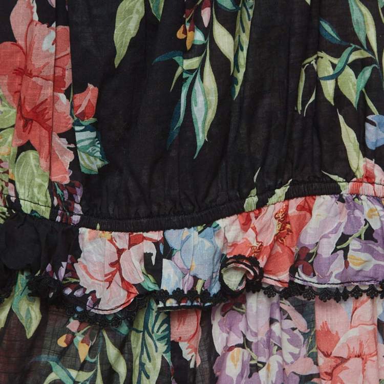 Pre Owned Zimmermann Black Floral Print Cotton Playsuit (10 Yrs)