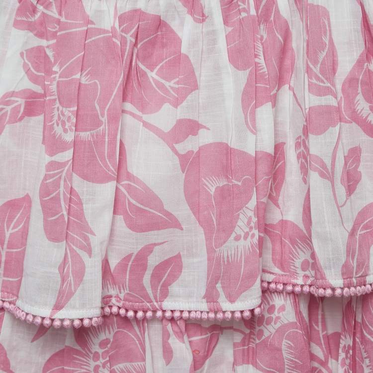 Pre Owned Zimmermann White/Pink Floral Print Cotton Tiered Dress (10 Yrs)