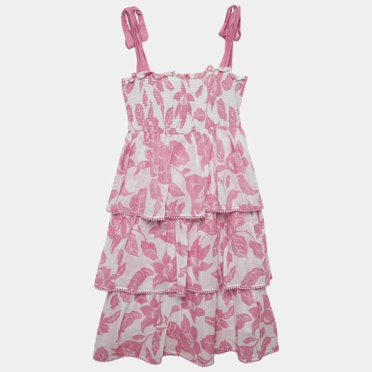 Pre Owned Zimmermann White/Pink Floral Print Cotton Tiered Dress (10 Yrs)
