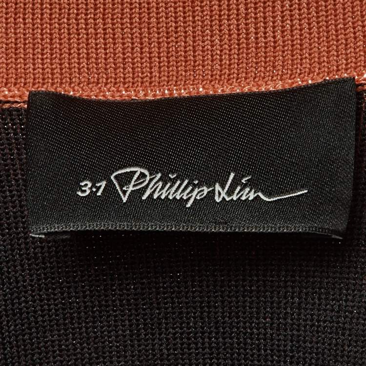 Pre Owned 3.1 Phillip Lim Burt Orange Patterned Stretch Knit Shirt L  
