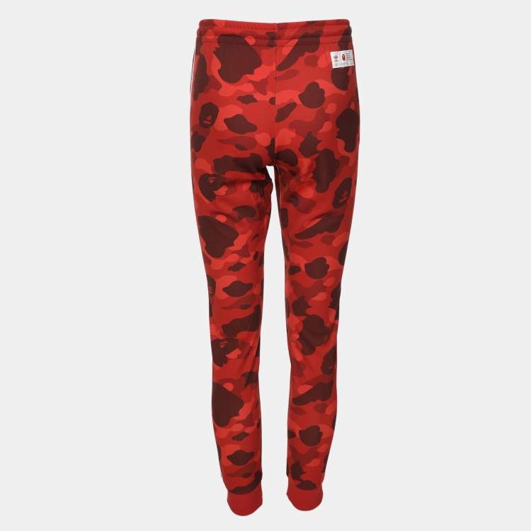 Pre Owned A Bathing Ape X Adidas Red Camouflage Print Polyester Drawstring Joggers S