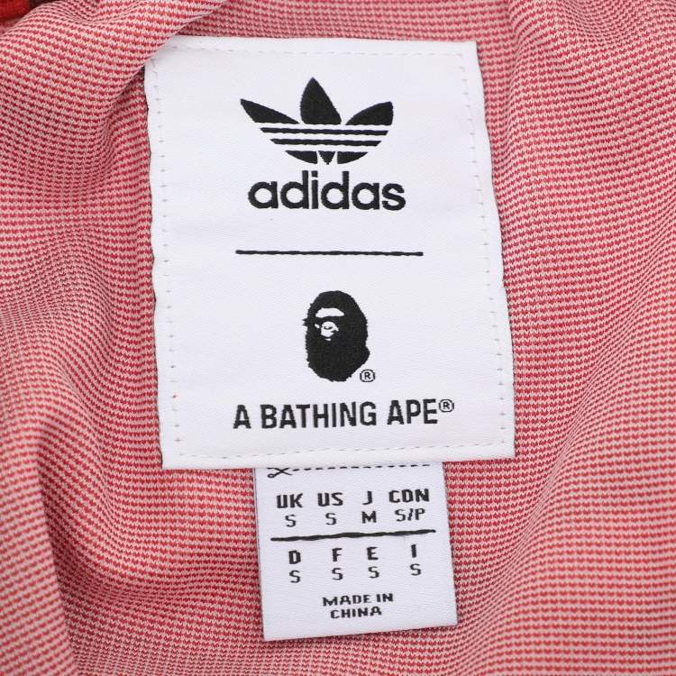 Pre Owned A Bathing Ape X Adidas Red Camouflage Print Polyester Drawstring Joggers S
