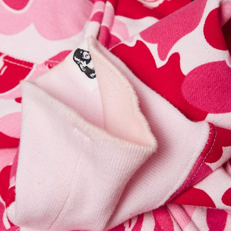 Pre Owned A Bathing Ape Pink/Red Camo Print Shark Applique Hoodie L