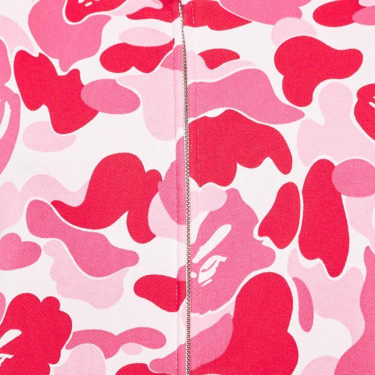 Pre Owned A Bathing Ape Pink/Red Camo Print Shark Applique Hoodie L