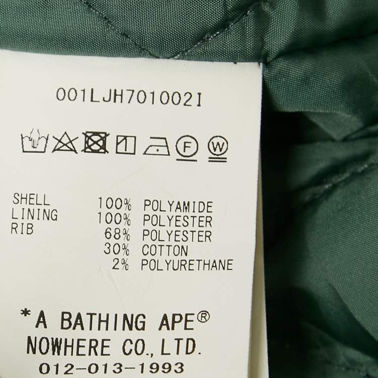 Pre Owned A Bathing Ape Green Nylon Bape Baseball Jacket L